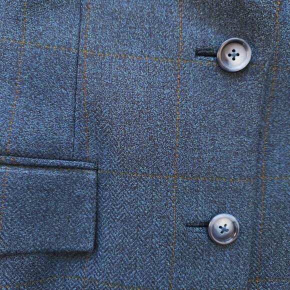 James Chen Wool Tailored Blazer Suit Jacket Blue Classic Luxury Retro Work - Picture 4 of 9